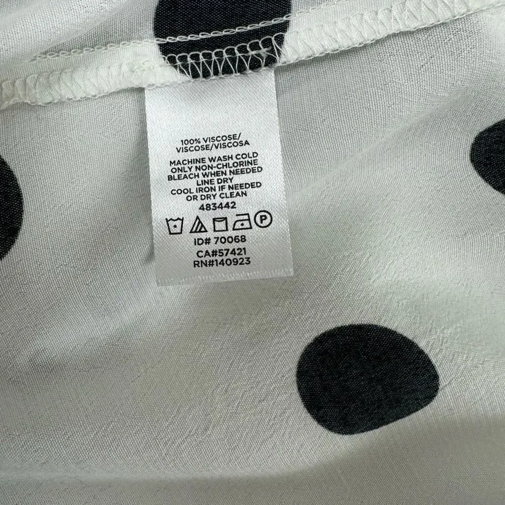 Loft Women's Size M Button Back Semi‎ Sheer Polka Dot Blouse Black White